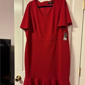 Kasper Red Midi Dress with Ruffle Hem